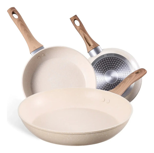 Juegos De Sartenes Baterias De Cocina Antiadherente 3pcs Beige
