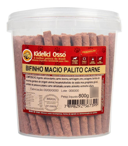 Bifinho Macio Palito - Kidelici Osso - Sabor Carne - 700g