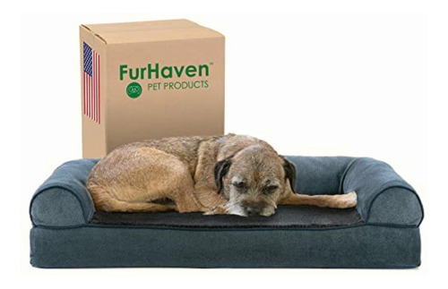 Furhaven Cama Ortopédica Estilo Sofá De Terciopelo Y Piel