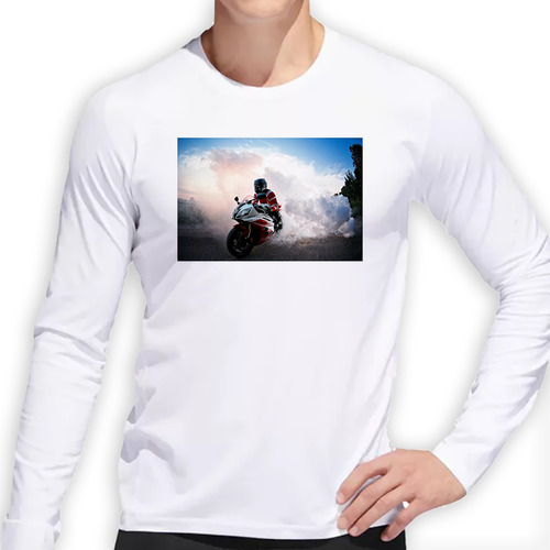 Remera Hombre Ml Moto Corredor Con Humo Saliendo Ruedas