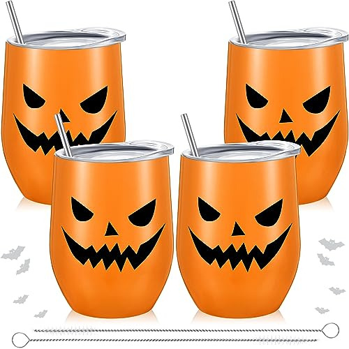 4 Piezas De Halloween Pumpkin Wine Tumbler Con Papel 7th5u