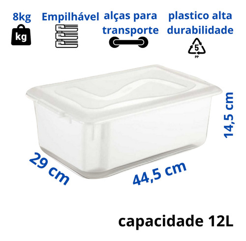 Kit Com 10 Bandejas Topa Tudo Alimentos Branca 8 Litros Com Tampa