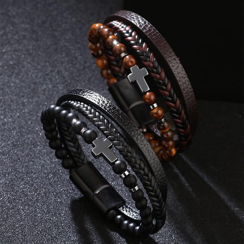 Colorful Bling Pulsera Cruzada De Cuero Genuino Para Hombres