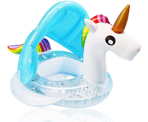 Flotador De Piscina Turnmeon Unicorn Con Toldo Para 1 A 3 Añ