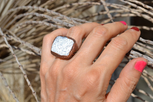 Imagen 2 de 10 de Anillo De Agata Y Cobre, Piedra Natural, Joyeria De Autor