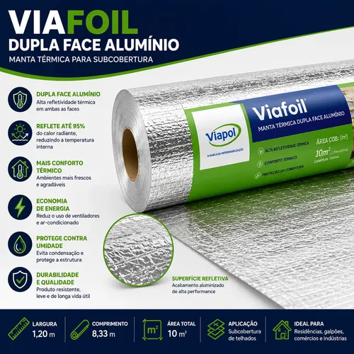 Viafoil Dupla Face Alumínio Manta Térmica Telhado 10m2 | MercadoLivre