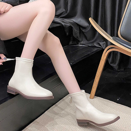 Botas De Tacón Duradero Con Tacón Bajo Y Punta Redonda Para