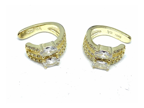 Aro Par Cuff Con Cristales Plata 925 Dorado 15 Mm Micropave