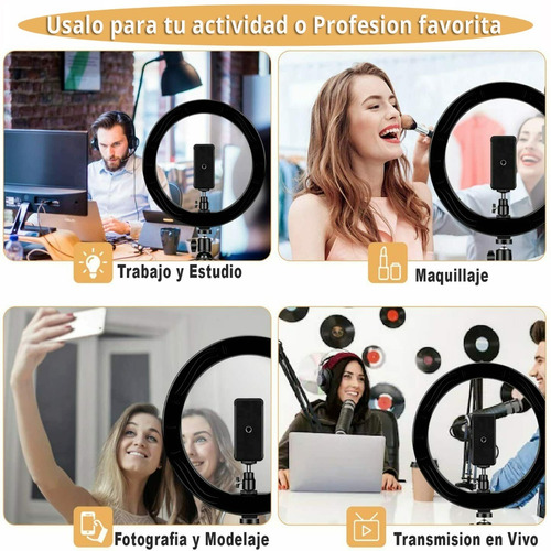 Imagen 7 de 8 de Aro De Luz Led 10 26cm Control Bluetooth Mesa Escritorio