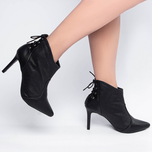 Imagem 4 de 4 de Ankle Boot Bota Estilo Scarpin Salto Fino Amarração Atrás