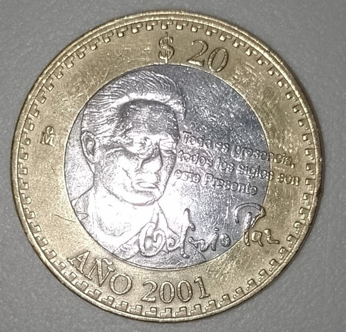 Moneda Bimetaica 20 Pesos Octavio Paz Con Firma Fecha Escasa