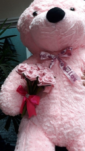 Urso Rosa Gigante Pelúcia 140cm Buquê Flores Feltro Namorada