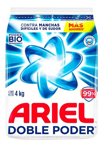 Detergente Ariel Doble Poder En Polvo 4 Kg