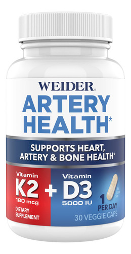 Weider Artery Health Vitamina K2 180mcg Y D3 5000 Iu 30 Caps