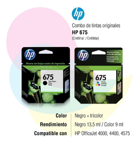 Imagen 2 de 9 de Combo Cartuchos Hp 675 Negro + 675 Colores Original