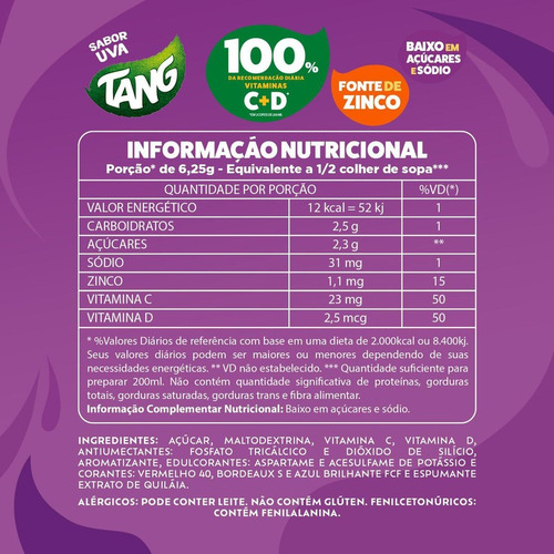 Refresco Em Pó Uva Pacote 18 Sachês 18g Tang