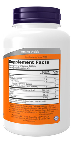 Gaba 250mg Now Foods 90 Chewables Mastigáveis 2un Sabor Sem Sabor