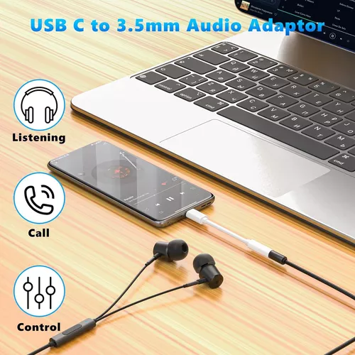 [Certificado MFi] Paquete de 2 adaptadores de auriculares para iPhone 15,  USB tipo C a conector de auriculares de 0.138 in, adaptador auxiliar de