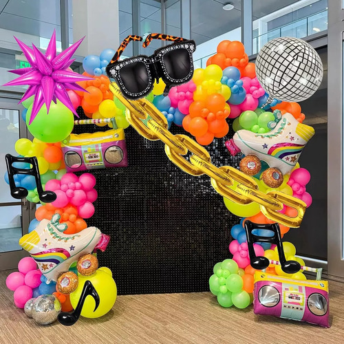 165pcs 80s90s Disco Fiesta Globos Conci Cumpleaño Decoración Color Set