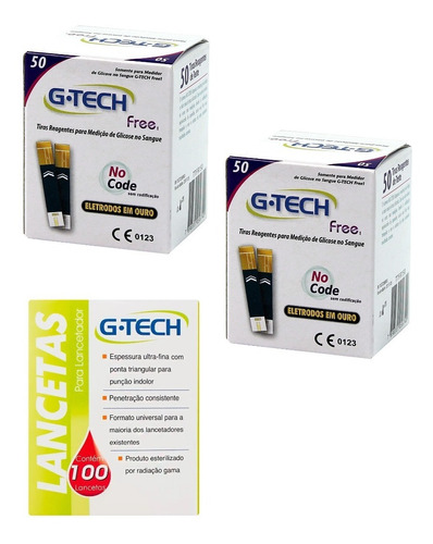 100 Tiras De Teste Reagentes G-tech Free 1 + 100 Lancetas