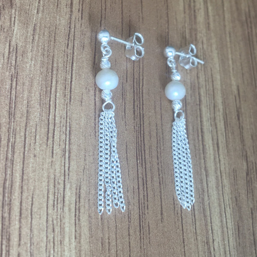 Imagen 4 de 9 de Aretes Largos De Plata 925 Y Perla Natural Mujer Agálea