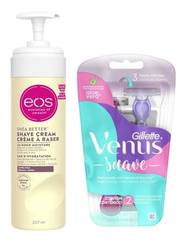 Set Afeitar Mujer Crema Afeitar Eos + Rastrillo Venus 3 Pzas