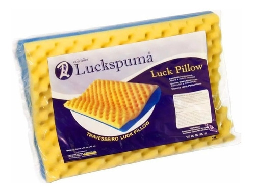 Travesseiro Luckspuma Luck Pillow cervical 55cm x 12cm cor azul/amarelo