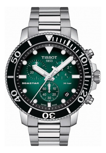 Reloj Tissot Seastar 1000 Quartz Chronograph Acero Color de la correa Plateado Color del bisel Negro Color del fondo Verde