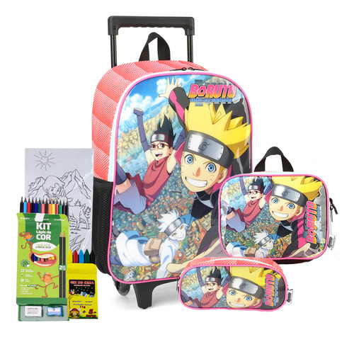 Naruto Boruto Mochila Carrinho Estojo E Lancheira Ninja
