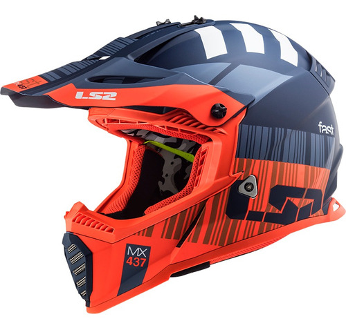 Capacete Ls2 Motocross Cross Mx437 Xcode Laranja Azul