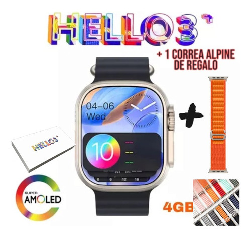 Reloj Smartwatch Hello Watch 3 Ultra, Amoled, Memoria De 4gb