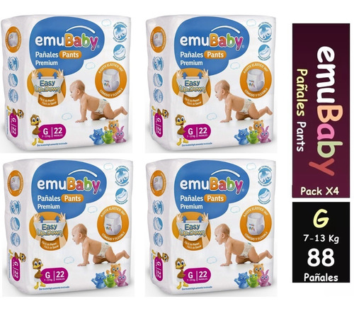 4pack Pañales Emubaby Pants Premium Pull Up Talla G 22unid