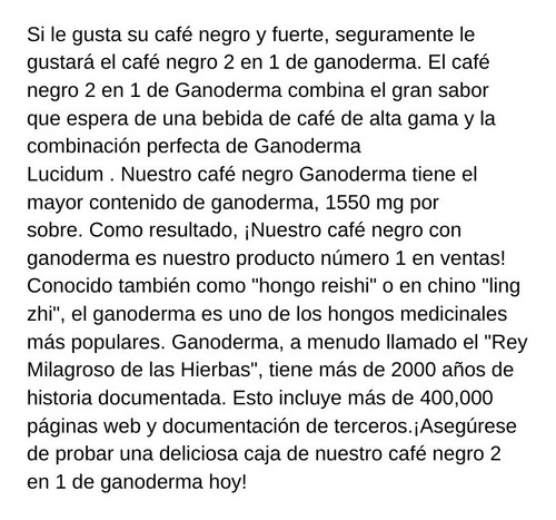 Ganoderma 2 En 1 Café Negro Caja 20 Sobres Gano Café