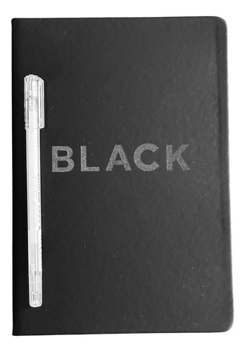 Libreta Hojas Negras Pasta Dura 120 Hojas 14.5x21cm + Pluma