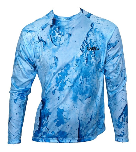 Remera Pesca King Fish Dry Estampado Uv 50 Celeste Agua