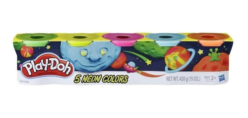 Brinquedo Massinha De Modelar 5 Neon Colors Play Doh 5 Potes