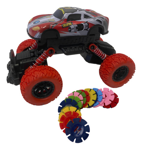 Camion Camioneta Monster Truck Ruedas Grandes Lanza Discos Monster Truck Rojo