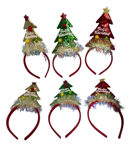 comprar 12 Diademas Navideñas Con Figura De Pino, Reno Y Santa