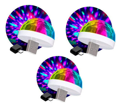 Setx3 Mini Focos Led Rgb Giratorio Bolichero Auto Usb 