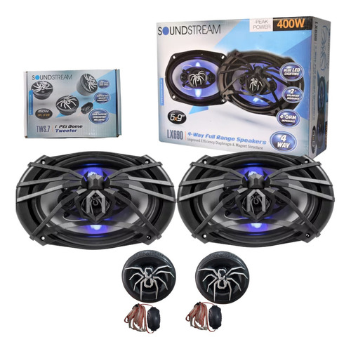 Paquete De Bocinas Soundstream 6x9 + Tweeter Tws.7 Color Negro