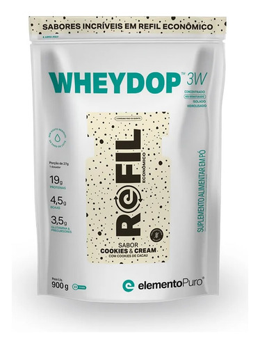 Wheydop 3w Refil 900g Whey Protein - Elemento Puro Sabor Cookies And Cream