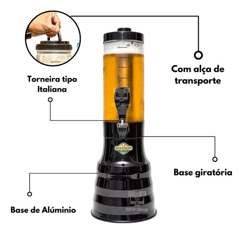 Torre Portatil De Chopp Base Giratória 2 Litros+ 2 Refis