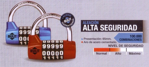 Imagen 3 de 9 de Candado De Alta Seguridad Bulit 5 Combinaciones Rojo