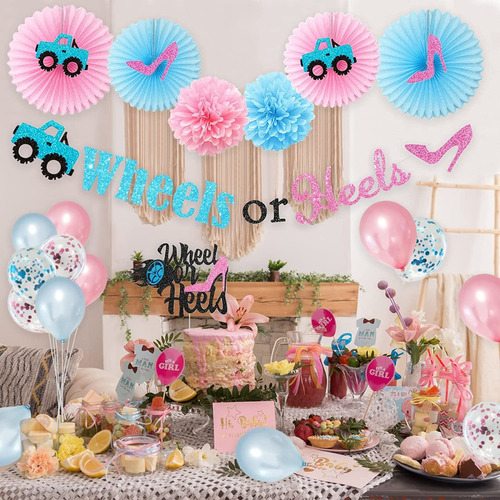 Wheels Or Heels Gender Reveal Party Supplies Decorations, Ho