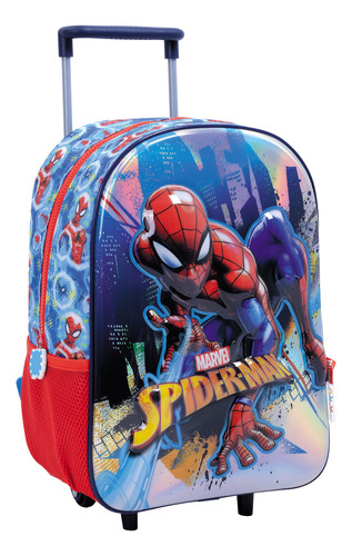 Mochila Spiderman Ciudad Relieve Wabro 14p 38231 Con Carrito