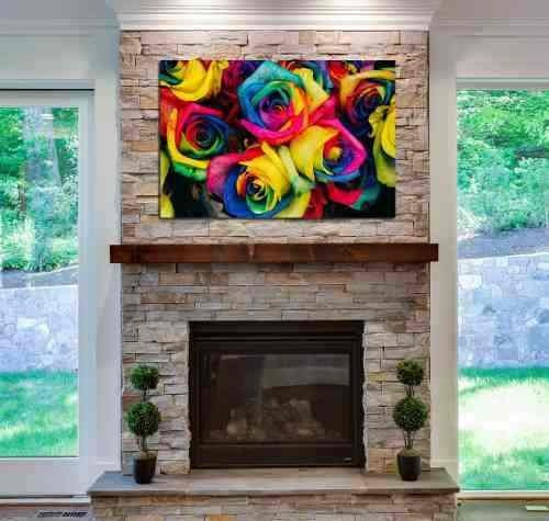 Cuadro 60x90cm Rosas De Colores Flores Arcoiris Love Hermosa