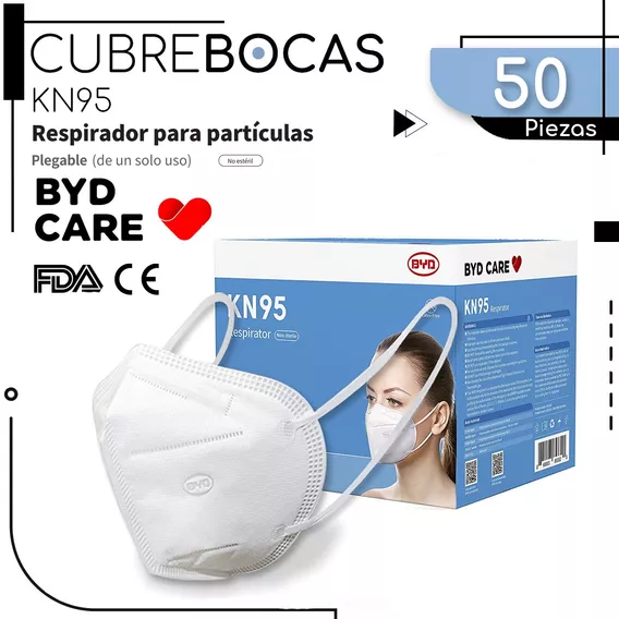 Cubrebocas Kn95 Byd Care Blanco Certificado Gb2626-2006 Caja 50pz