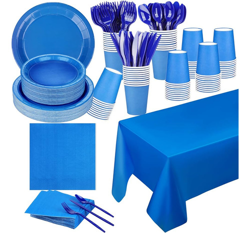 Twowyhi 229pcs Azul Suministros De Fiesta Set Platos Desecha