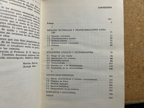 Introduccion Al Algebra Lineal, M. Marcus Y H. Minc. 1a Ed. (Usado)