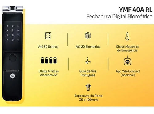 Kit Yale Com Fechadura Digital Ymf 40a Rl Com Hub E Zigbee